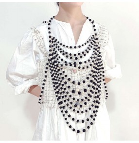 European style wedding dress Body chain pearl tassels necklace for women party dress lady shirt accessories pearl necklace Long multi-layer beaded sweater chain body chain