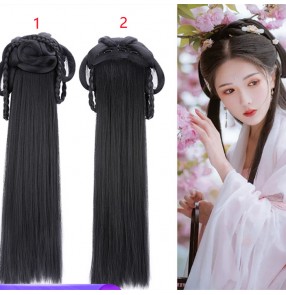 Fairy Chinese Hanfu dress princess queen cosplay wig long stright hair filming All-in-one wig hair bag ancient folk costume Tang ming han dynasty wig headgear for women girls