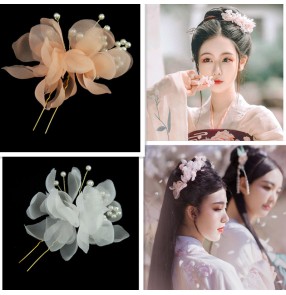 Fairy princess hanfu hair accessories for women girls Bride headdress fairy flower side clip pearl clip hair accessories Hanfu U-shaped clip needle flower