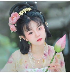 fairy princess hanfu silk flower hairpin for women girls peony barrette queen empress ancient folk costume photo performance headdress Tang Han Ming hair accessories