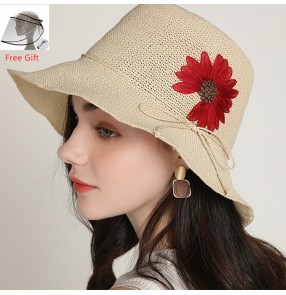 Fashion daisy flowers straw fisherman's hat for women with clear face shield summer protective  beach sun hat for female