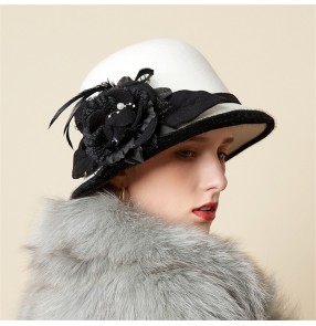 Fashion flower woolen fedoras hat Autumn And Winter Fisherman hat ladies British ladies dome felt top hat