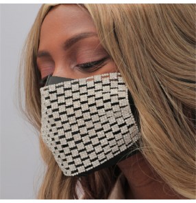 fashion hollow bling face masks for women rhinestones jewelry night club performance video shoot pole dance mouth mask for female