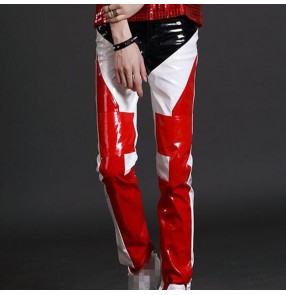 Fashion jazz dance leather pants for men boy patchwork gogo dancers stage performance punk rock night club dj pole dancing long trousers