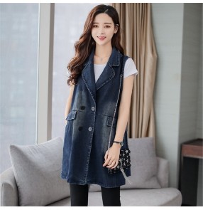 Fashion plus size lapel collar denim vest women Denim waistcoat spring and autumn mid-length waistcoat