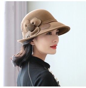 Fashion Wool fedoras church hat for women Female British top hat adjustable large brim party hats for lady 