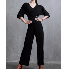 female adult black color latin dance Pants for women girls High Waist Beautiful Back One Piece ballroom tango salsa rumba Dance jumpsuits Pants pratice dance rompers