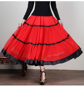 Female ballroom dance skirt red chiffon ballroom waltz tango dance skirt competition  stage costume for women