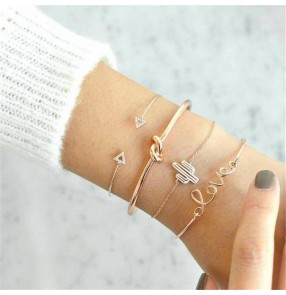 female Cactus set bracelet triangle opening love diamond bracelet four-piece set fashion jewelry for women