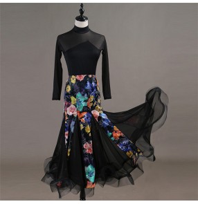 Flamenco ballroom dancing dresses floral skirts stage performance professional tango waltz dancing long dresses top and skirt