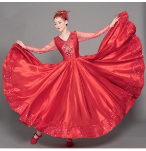 Flamenco ballroom dresses for women petal green red yellow competition stage performance Spanish bull dancing dress