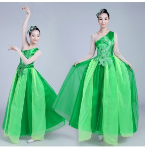 Flamenco Chinese folk dance dresses for women spring green colored ballroom opening chorus stage performance dress