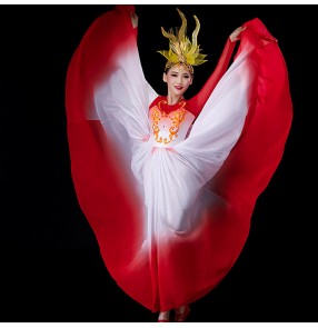 Flamenco dance dresses red with white gradient Opening dance big 720 degree swing dance skirt chorus costume Dancer ballroom dance costume