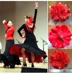 Flamenco dance red head flowers paso double dance headdress stage performance head flowers