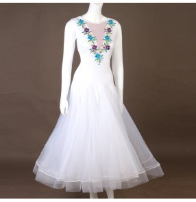 flamenco dress Women's girls white colored ballroom dancing dresses stage performance waltz tango dance dresses