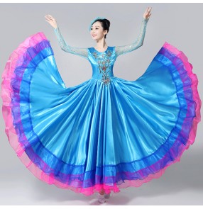 Flamenco dresses for women red green pink green petals Spanish folk bull dance big skirted competition stage performance dresses