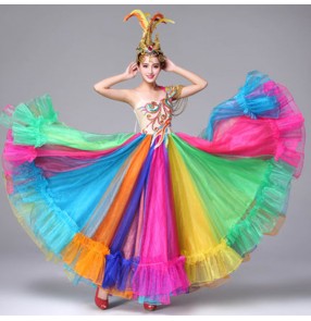 Flamenco dresses Rainbow modern dance stage performance competition opening dance singers dancers long dresses