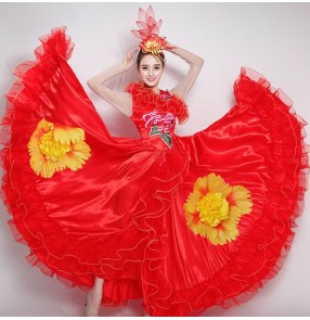 Flamenco dresses women female girls flowers Spanish folk bull dance stage performance ballroom dancing dresses