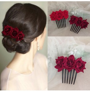 Flamenco latin dance rose flower hair comb qipao model cheongsam model show headdress female adult cheongsam hair accessories for bridal