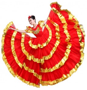 Flamenco Spanish dresses Vestido flamenco red pink colored ballroom bull dance dress for women female big skirted competition stage performance dresses skirt