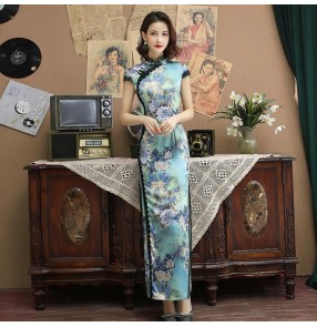 Floral Chinese dresses qipao dresses oriental traditional cheongsam dress host model show stage performance dresses