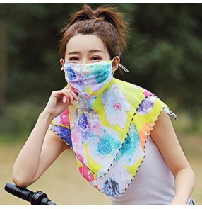 Floral face mask mouth mask washable silk scarf handkerchief full face cover dust proof sunscreen riding face mask for women