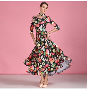 Floral flowers ballroom dancing dresses for women practice waltz tango dance dress costumes