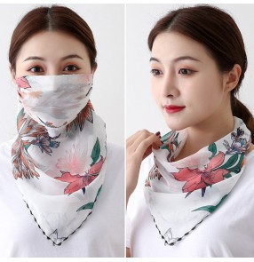 Flowers chiffon reusable face mask for women neck scarf mask sun protection outdoor running sports mouth mask for female
