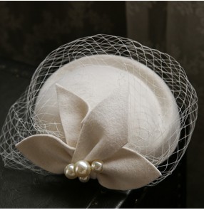 French elegant British retro mesh fascinators beret woolen top hat dark green wine pillbox hats wedding party Ivory bridal veil hats headdress