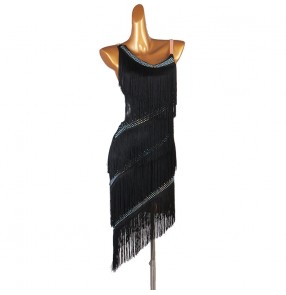 Fringes with stones black latin dance dresses for women salsa rumba chacha dance dresses costumes