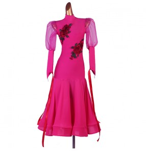 Fuchsia flowers ballroom dancing dress for women waltz tango dance dress robe de danse de salon fuchsia pour femme