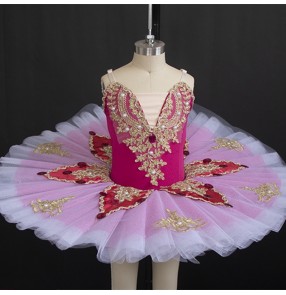 Fuchsia turquoise pink children professional ballet dance dresses for girls kids petal tutu skirt little swan lake sleeping beauty solo concert ballerina performance dress