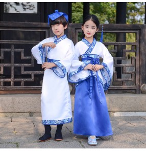 Girl boys hanfu chinese folk dance costumes children drama cosplay kimono robes stage performance dress confucius school uniforms