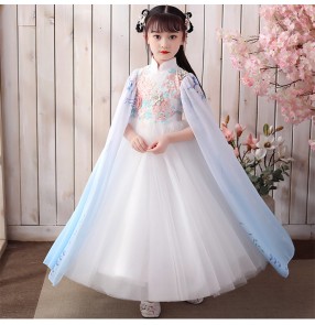 Girl Chinese traditional hanfu princess qipao dresses white fairy dresses ancient style children Tang suit model catwalk video photos shooting dress