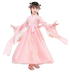 Girl's Chinese hanfu tang dynasty fairy empress dresses fairy skirt Cherry blossom princess dress Chinese style children's Tang suit 