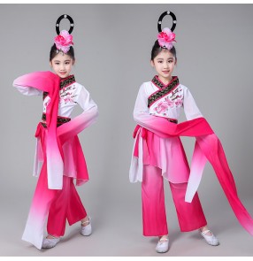 Girls ancient china style folk dance costumes for kids children fan yangko drama anime fairy cosplay water fall sleeves dancing dresses