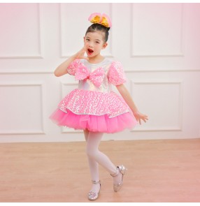 Girls baby pink sequined kindergarten princess performance jazz dance dresses fluffy gauze skirt cute ballet performance clothes for kids