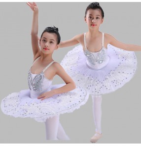 Girls ballet dance dresses white color modern dance swan lake platter skirts pan cake competition stage performance tutu dresses