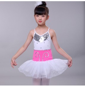 Girls ballet dress white sequin modern dance jazz dance costumes singer show stage performance chorus dress