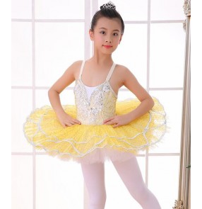 Girls ballet dresses for kids yellow color modern dance tutu platter skirt ballet stage performance swan lake competition dresses