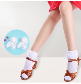 Girls ballet latin dance princess lace cotton short socks for kids children school stage performance cosplay socks 2 pairs