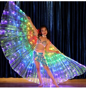 Girls belley dance lead light rainbow wings carnival  kids children stage performance show cosplay Indian queen dance wings 