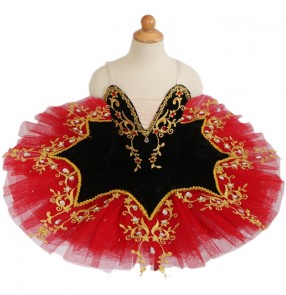 Girls Black and red ttutu skirts children professional ballet dance dresses pancake ballerina classical ballet group organization performance clothing