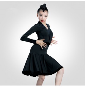 Girls black colored competition latin dance dresses salsa rumba chacha dance dress costumes