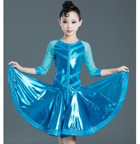 Girls blue purple pink kids latin dance dresses stage performance kids salsa rumba  latin dance costumes dress