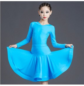 Girls blue yellow competition latin dance dresses kids latin dance skirts stage performance latin dance clothing for children