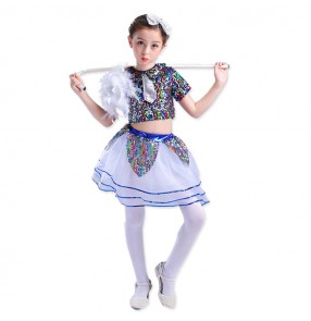 Girls boys kids children rainbow sequin jazz dance costumes modern dance dresses cheerleaders gogo dancers hiphop street dance outfits 