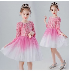 Girls boys kids pink violet princess jazz dance dress show party stage performance chorus singers dresses