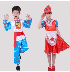 Girls boys Russian folk dance costumes ancient traditional national European palace drama stage performance dress costumes 