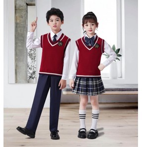 Girls Boys Students chorus performance school uniforms plaid British style school poetry recitation kindergarten choir perform suit For Children